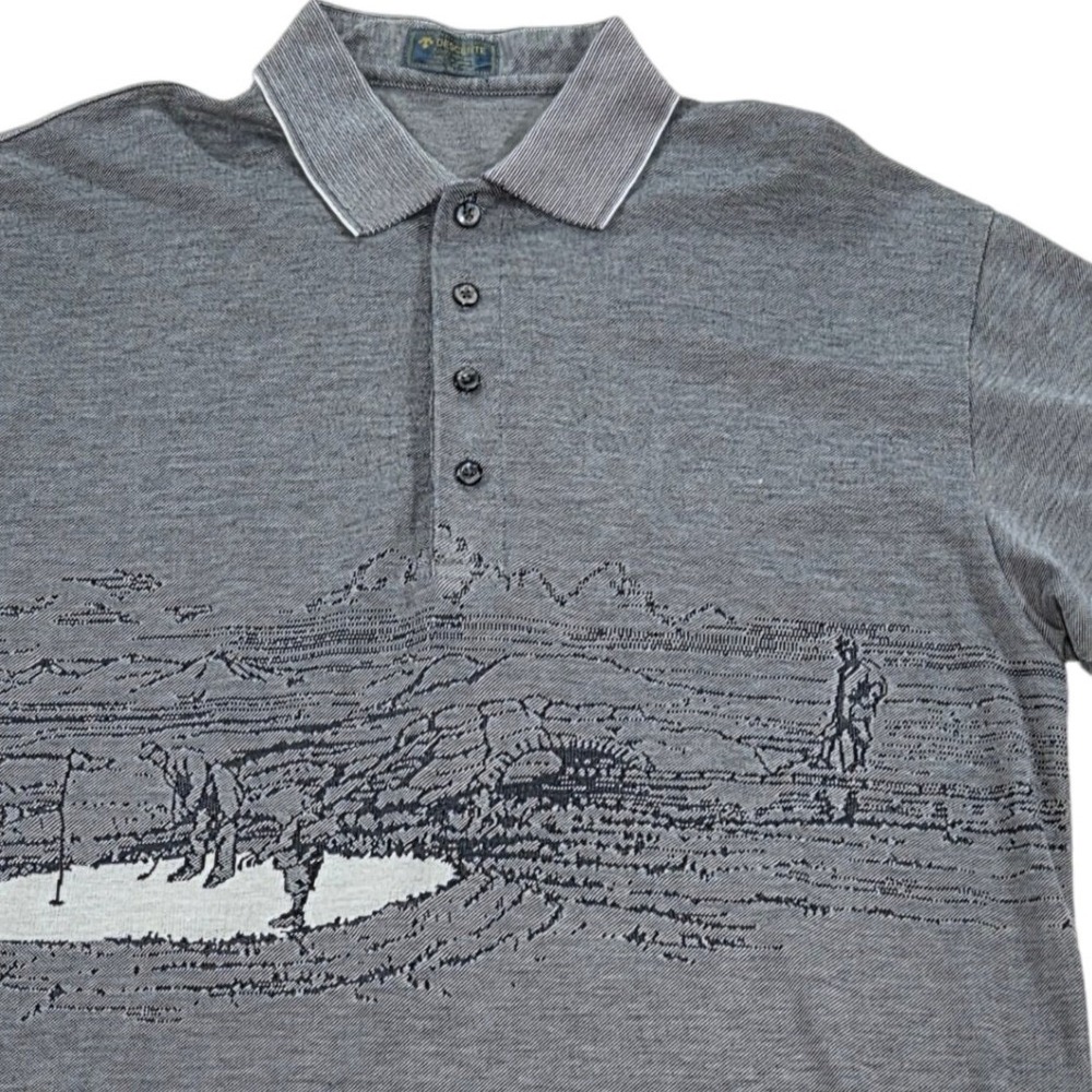 VTG Descente Men's XL Polo Shirt Golf Scene AOP Bodega‎ Harbour Golf Course
